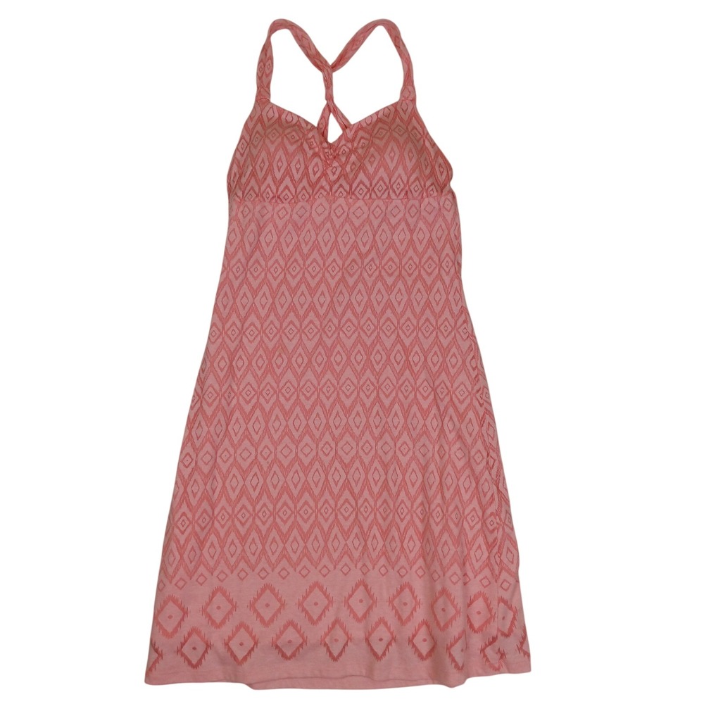 Dakini Womens Peach Pink Geometric Ikat Print Sun Dress Built-in Bra Lined Small